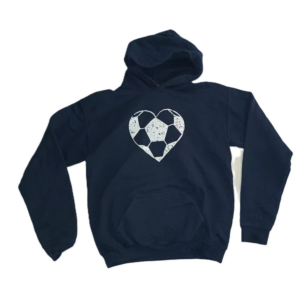 Soccer Heart Boys Pullover Hoodie Long Sleeve Sportwear Black Size S B001
